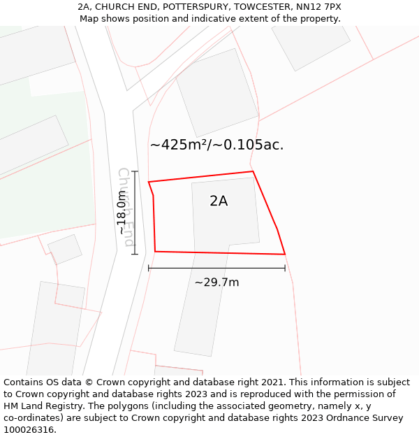2A, CHURCH END, POTTERSPURY, TOWCESTER, NN12 7PX: Plot and title map