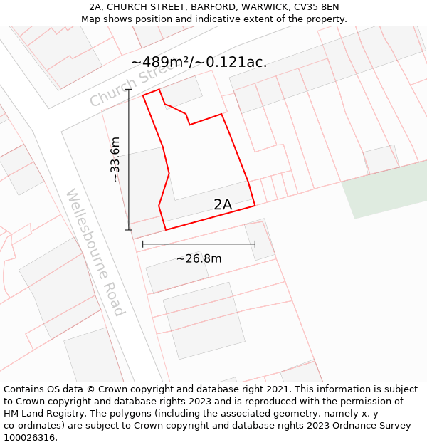 2A, CHURCH STREET, BARFORD, WARWICK, CV35 8EN: Plot and title map