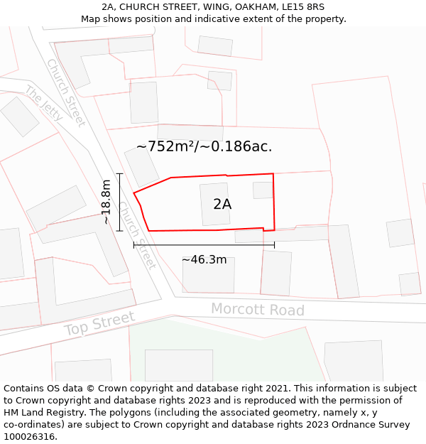 2A, CHURCH STREET, WING, OAKHAM, LE15 8RS: Plot and title map