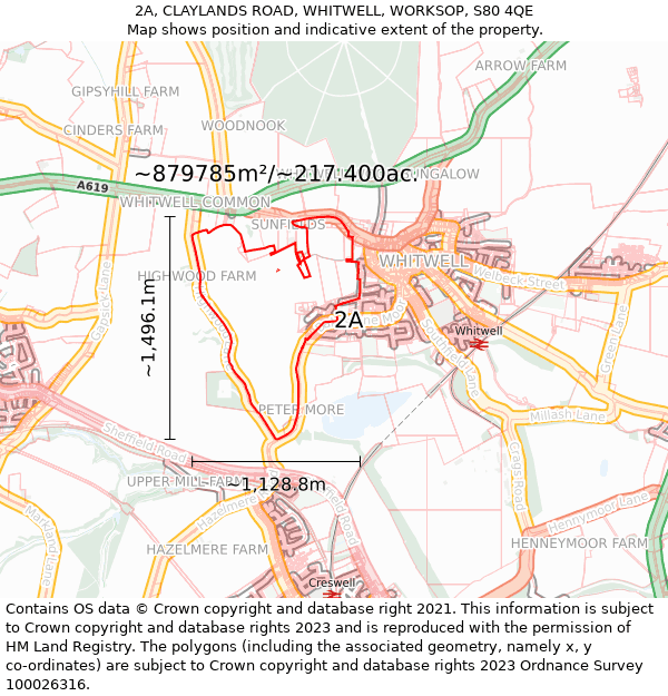 2A, CLAYLANDS ROAD, WHITWELL, WORKSOP, S80 4QE: Plot and title map