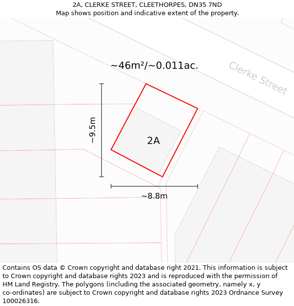 2A, CLERKE STREET, CLEETHORPES, DN35 7ND: Plot and title map
