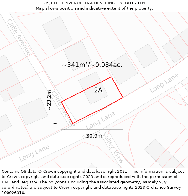 2A, CLIFFE AVENUE, HARDEN, BINGLEY, BD16 1LN: Plot and title map