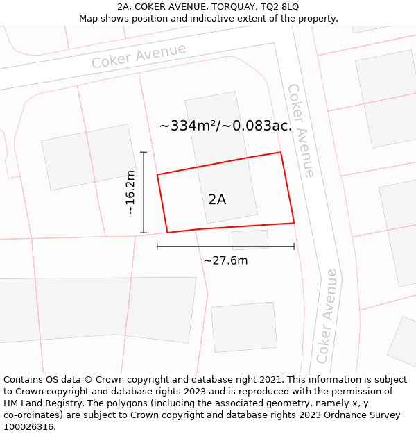 2A, COKER AVENUE, TORQUAY, TQ2 8LQ: Plot and title map