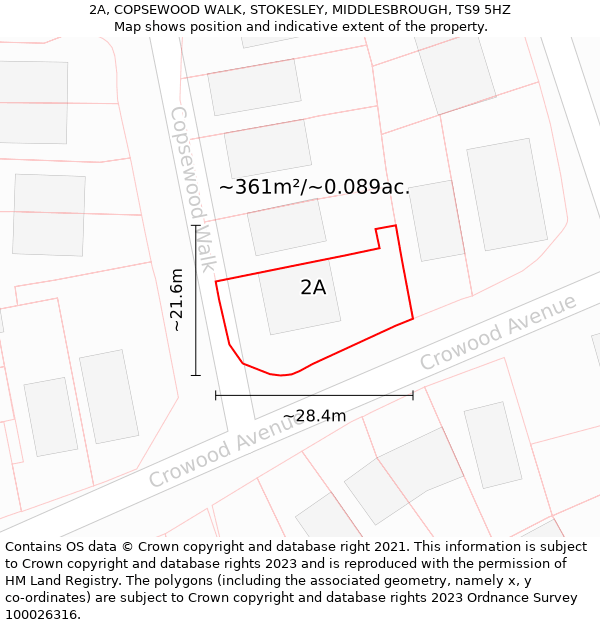 2A, COPSEWOOD WALK, STOKESLEY, MIDDLESBROUGH, TS9 5HZ: Plot and title map