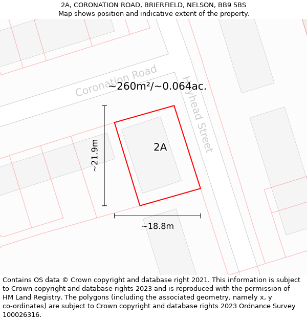 2A, CORONATION ROAD, BRIERFIELD, NELSON, BB9 5BS: Plot and title map