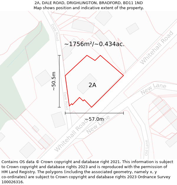 2A, DALE ROAD, DRIGHLINGTON, BRADFORD, BD11 1ND: Plot and title map