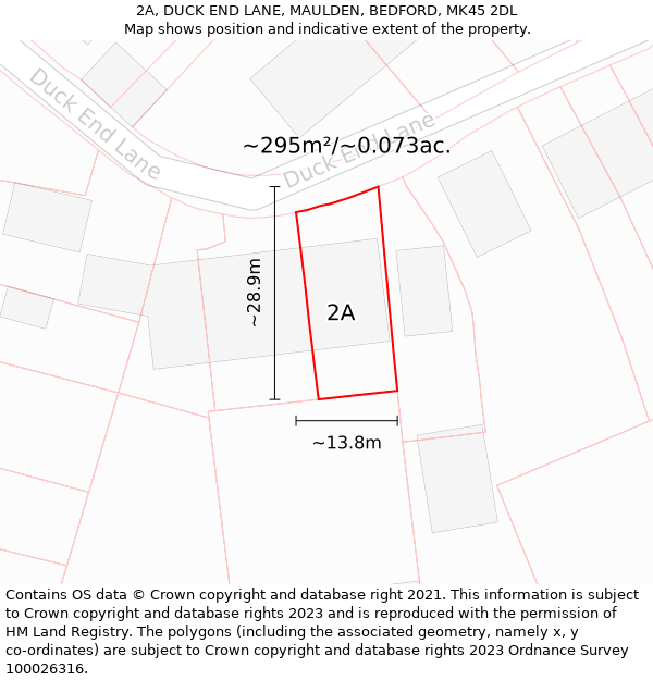 2A, DUCK END LANE, MAULDEN, BEDFORD, MK45 2DL: Plot and title map