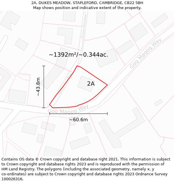 2A, DUKES MEADOW, STAPLEFORD, CAMBRIDGE, CB22 5BH: Plot and title map