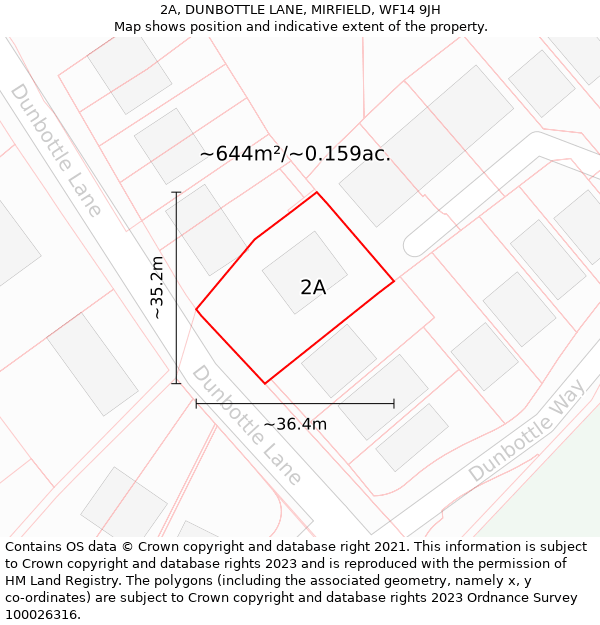 2A, DUNBOTTLE LANE, MIRFIELD, WF14 9JH: Plot and title map