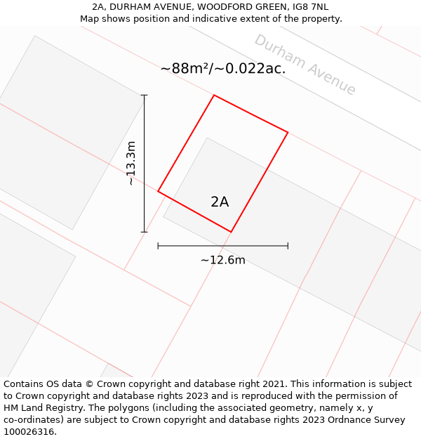 2A, DURHAM AVENUE, WOODFORD GREEN, IG8 7NL: Plot and title map