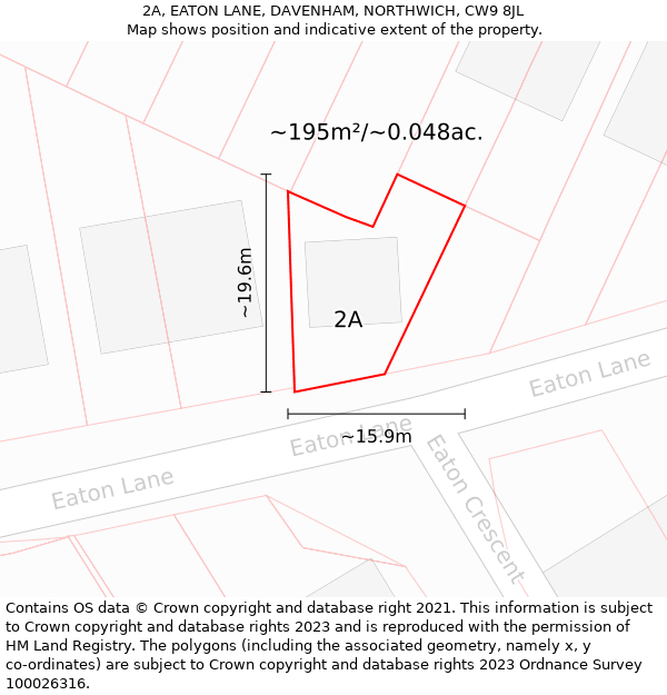 2A, EATON LANE, DAVENHAM, NORTHWICH, CW9 8JL: Plot and title map