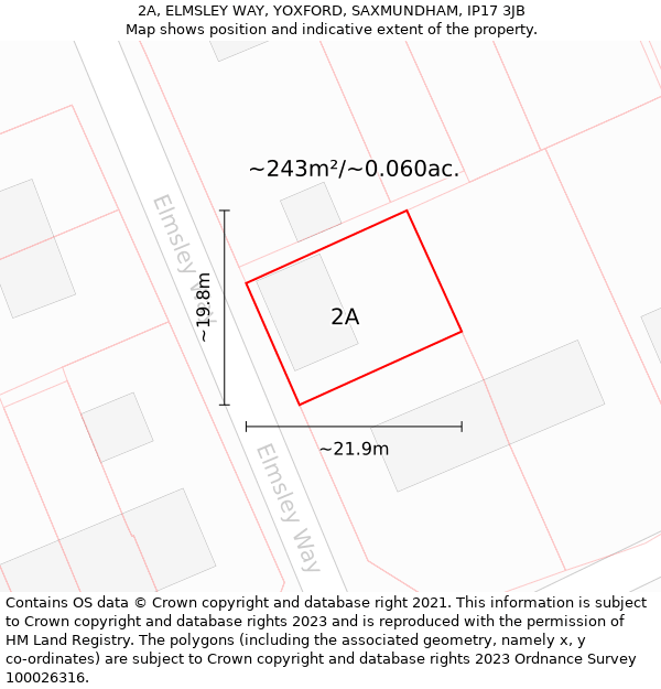 2A, ELMSLEY WAY, YOXFORD, SAXMUNDHAM, IP17 3JB: Plot and title map