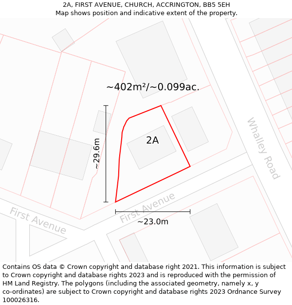 2A, FIRST AVENUE, CHURCH, ACCRINGTON, BB5 5EH: Plot and title map