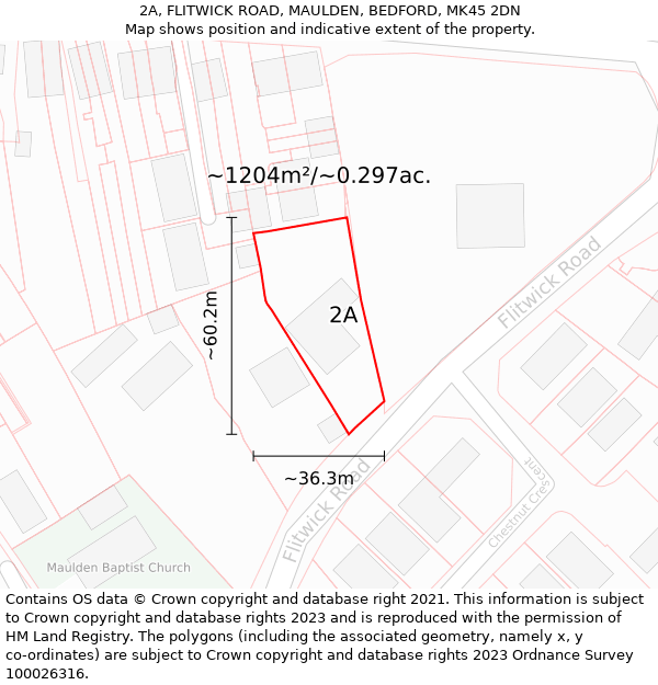 2A, FLITWICK ROAD, MAULDEN, BEDFORD, MK45 2DN: Plot and title map