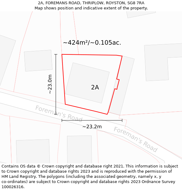 2A, FOREMANS ROAD, THRIPLOW, ROYSTON, SG8 7RA: Plot and title map