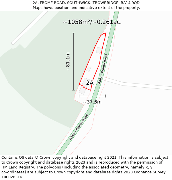 2A, FROME ROAD, SOUTHWICK, TROWBRIDGE, BA14 9QD: Plot and title map