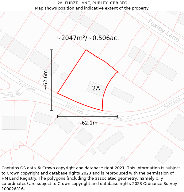 2A, FURZE LANE, PURLEY, CR8 3EG: Plot and title map