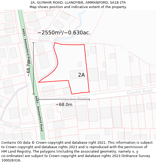 2A, GLYNHIR ROAD, LLANDYBIE, AMMANFORD, SA18 2TA: Plot and title map