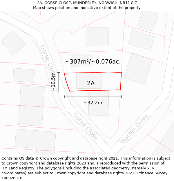 2A, GORSE CLOSE, MUNDESLEY, NORWICH, NR11 8JZ: Plot and title map