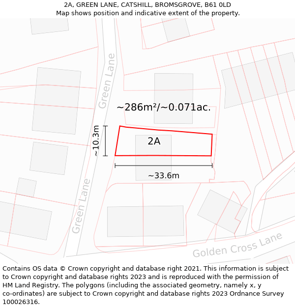 2A, GREEN LANE, CATSHILL, BROMSGROVE, B61 0LD: Plot and title map