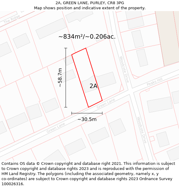 2A, GREEN LANE, PURLEY, CR8 3PG: Plot and title map