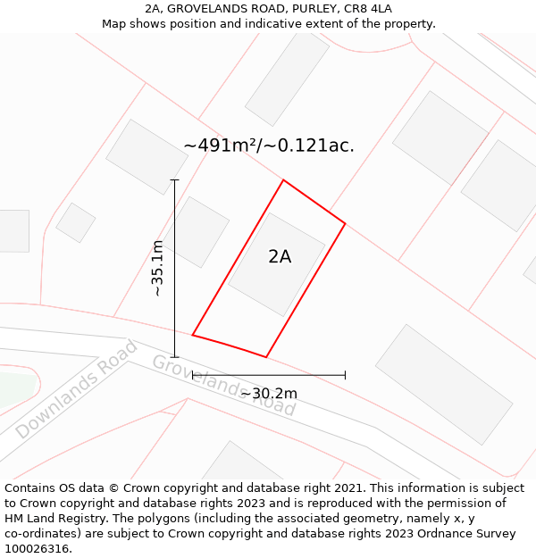 2A, GROVELANDS ROAD, PURLEY, CR8 4LA: Plot and title map