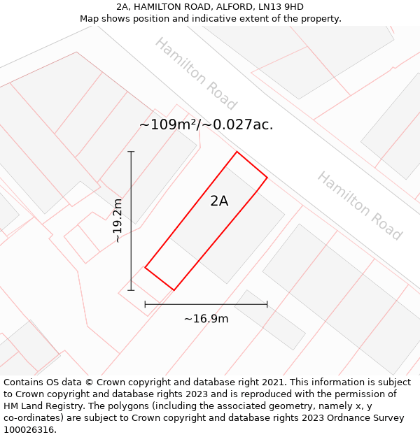 2A, HAMILTON ROAD, ALFORD, LN13 9HD: Plot and title map