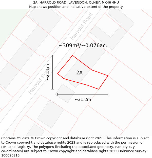 2A, HARROLD ROAD, LAVENDON, OLNEY, MK46 4HU: Plot and title map