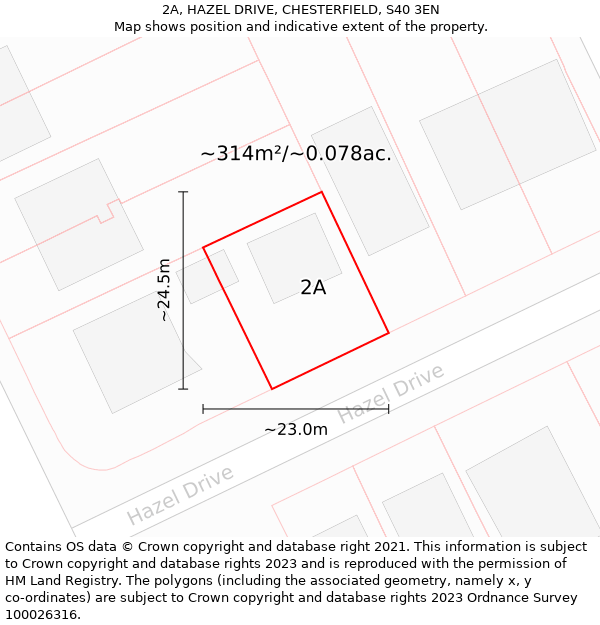 2A, HAZEL DRIVE, CHESTERFIELD, S40 3EN: Plot and title map