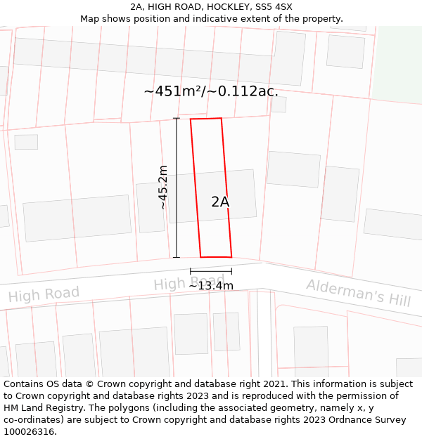 2A, HIGH ROAD, HOCKLEY, SS5 4SX: Plot and title map