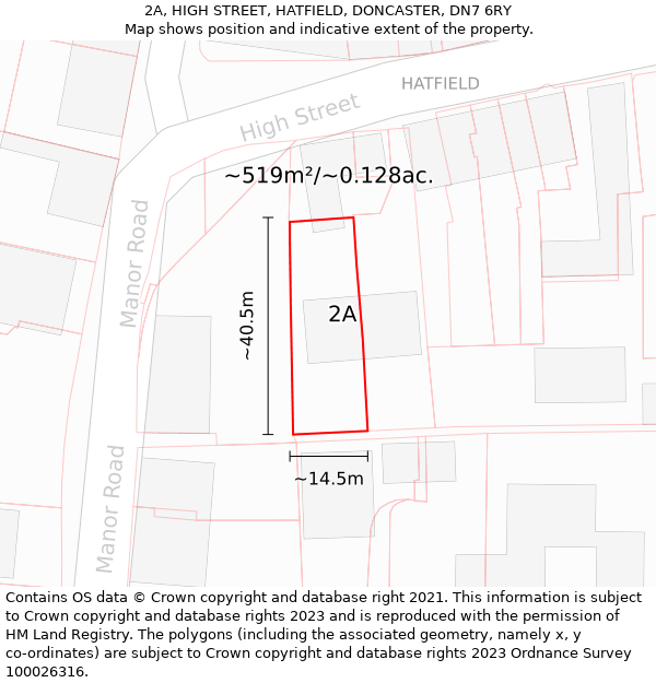 2A, HIGH STREET, HATFIELD, DONCASTER, DN7 6RY: Plot and title map