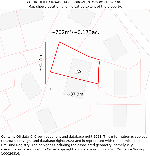 2A, HIGHFIELD ROAD, HAZEL GROVE, STOCKPORT, SK7 6NS: Plot and title map