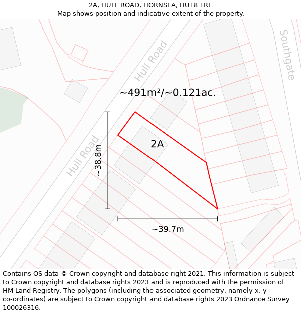 2A, HULL ROAD, HORNSEA, HU18 1RL: Plot and title map