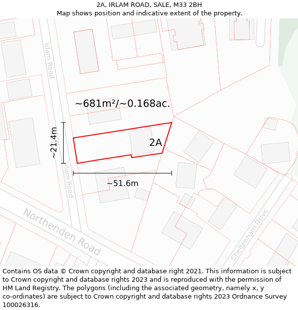 2A, IRLAM ROAD, SALE, M33 2BH: Plot and title map