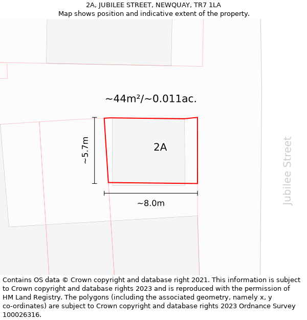 2A, JUBILEE STREET, NEWQUAY, TR7 1LA: Plot and title map