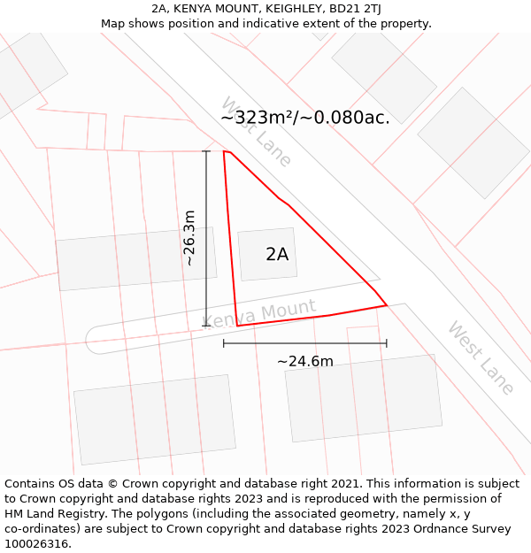 2A, KENYA MOUNT, KEIGHLEY, BD21 2TJ: Plot and title map