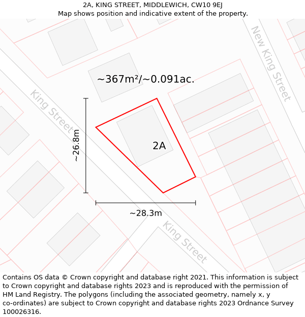 2A, KING STREET, MIDDLEWICH, CW10 9EJ: Plot and title map