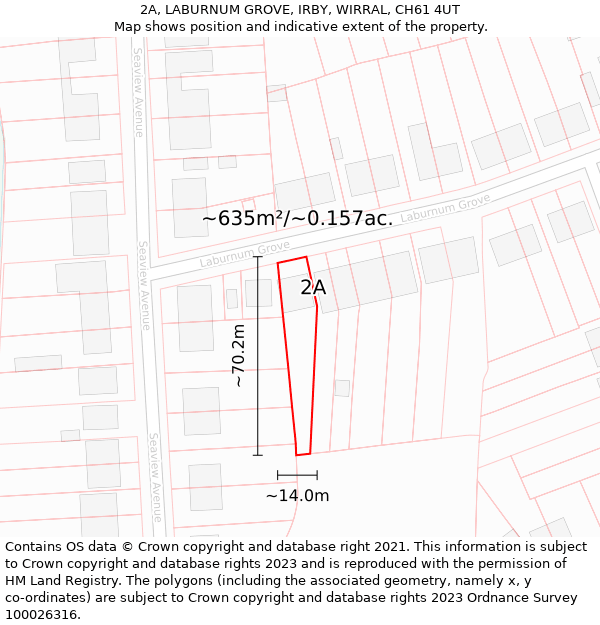 2A, LABURNUM GROVE, IRBY, WIRRAL, CH61 4UT: Plot and title map