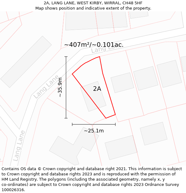 2A, LANG LANE, WEST KIRBY, WIRRAL, CH48 5HF: Plot and title map