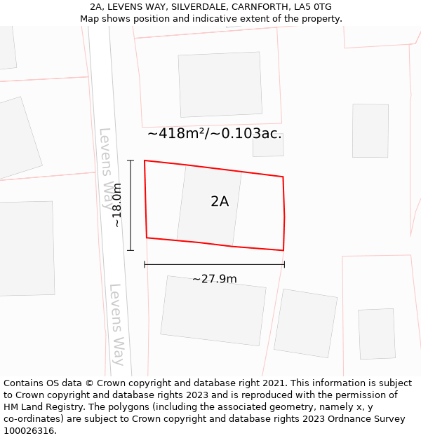 2A, LEVENS WAY, SILVERDALE, CARNFORTH, LA5 0TG: Plot and title map