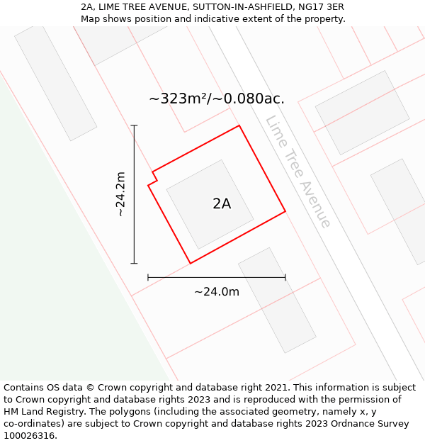 2A, LIME TREE AVENUE, SUTTON-IN-ASHFIELD, NG17 3ER: Plot and title map