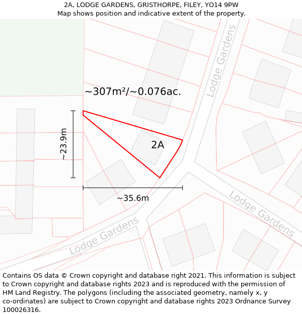 2A, LODGE GARDENS, GRISTHORPE, FILEY, YO14 9PW: Plot and title map