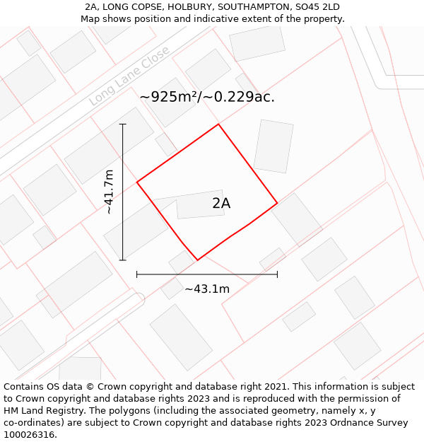 2A, LONG COPSE, HOLBURY, SOUTHAMPTON, SO45 2LD: Plot and title map