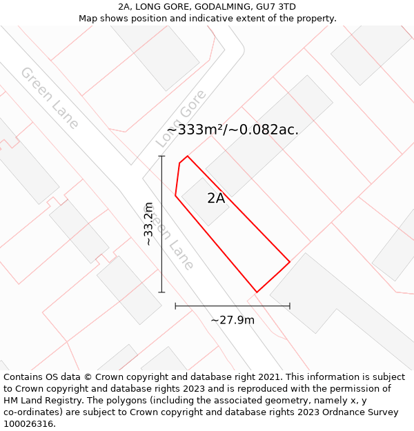 2A, LONG GORE, GODALMING, GU7 3TD: Plot and title map