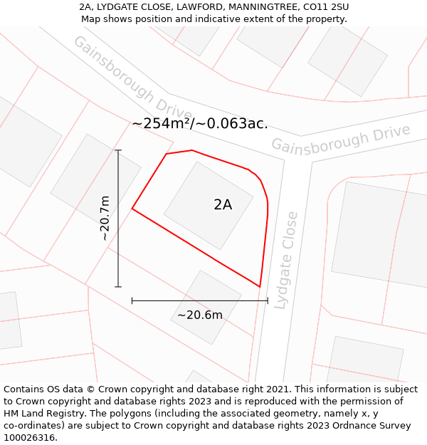 2A, LYDGATE CLOSE, LAWFORD, MANNINGTREE, CO11 2SU: Plot and title map