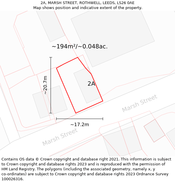 2A, MARSH STREET, ROTHWELL, LEEDS, LS26 0AE: Plot and title map