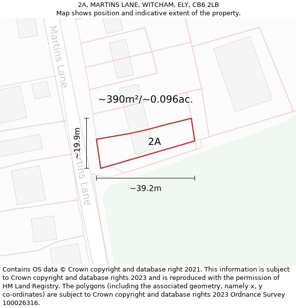 2A, MARTINS LANE, WITCHAM, ELY, CB6 2LB: Plot and title map