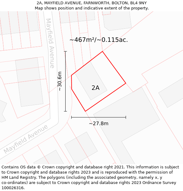 2A, MAYFIELD AVENUE, FARNWORTH, BOLTON, BL4 9NY: Plot and title map