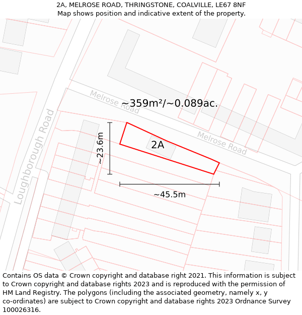 2A, MELROSE ROAD, THRINGSTONE, COALVILLE, LE67 8NF: Plot and title map