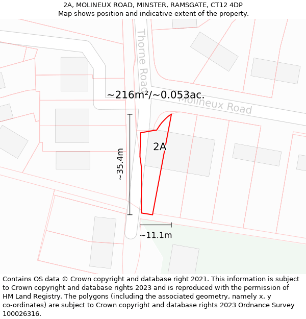 2A, MOLINEUX ROAD, MINSTER, RAMSGATE, CT12 4DP: Plot and title map